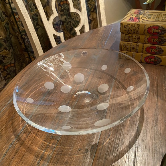 Czech Republic Crystal Bowl Frosted Dotted  Exterior 12” Width x 3” Tall VTG - Picture 1 of 5